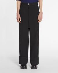 Pantalon large à ourlet en laine - Noir