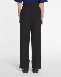 Pantalon large à ourlet en laine - Noir