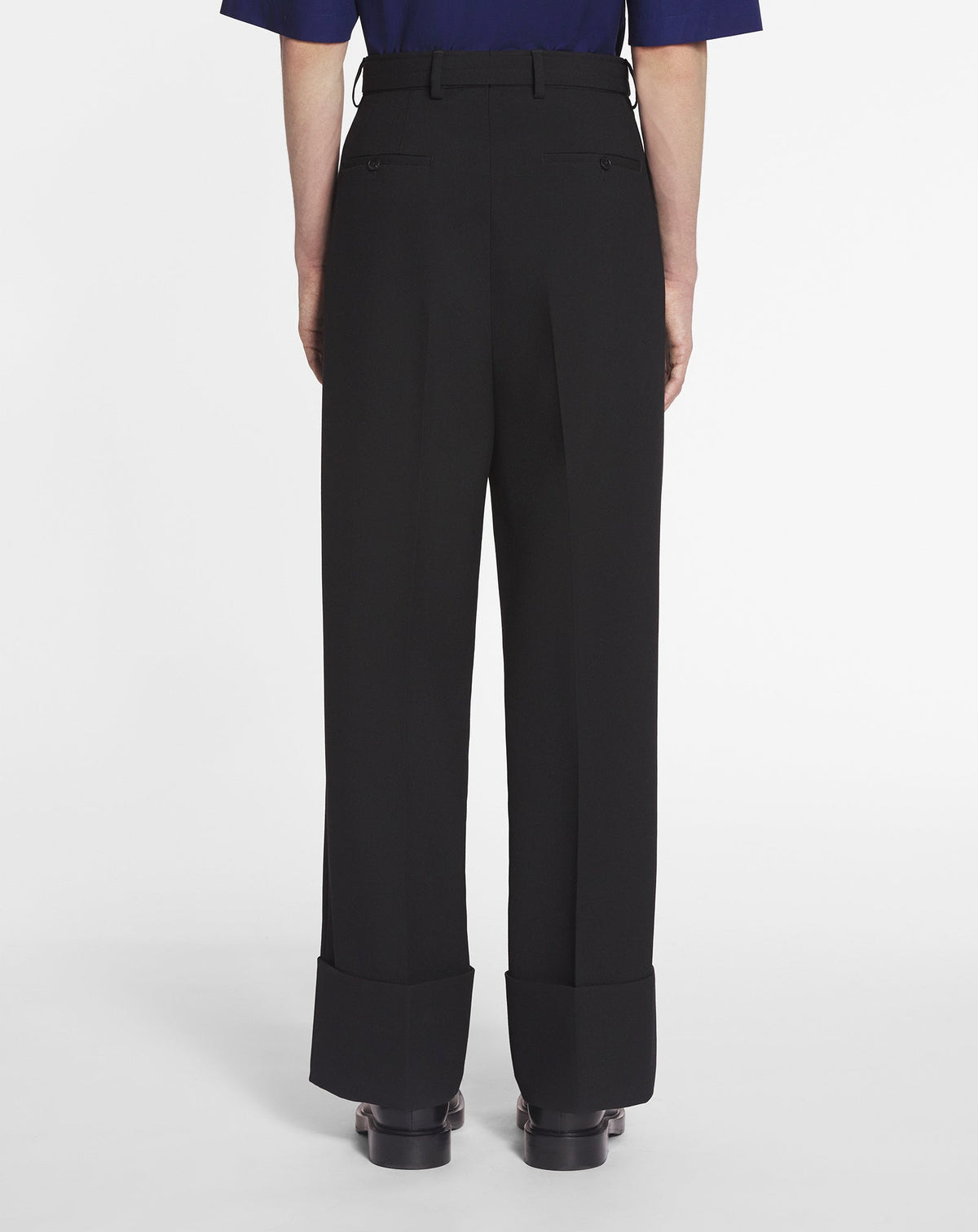 Pantalon large à ourlet en laine - Noir