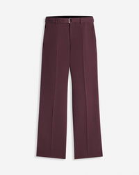 Pantalon tailleur ceinturé en laine - Bordeaux