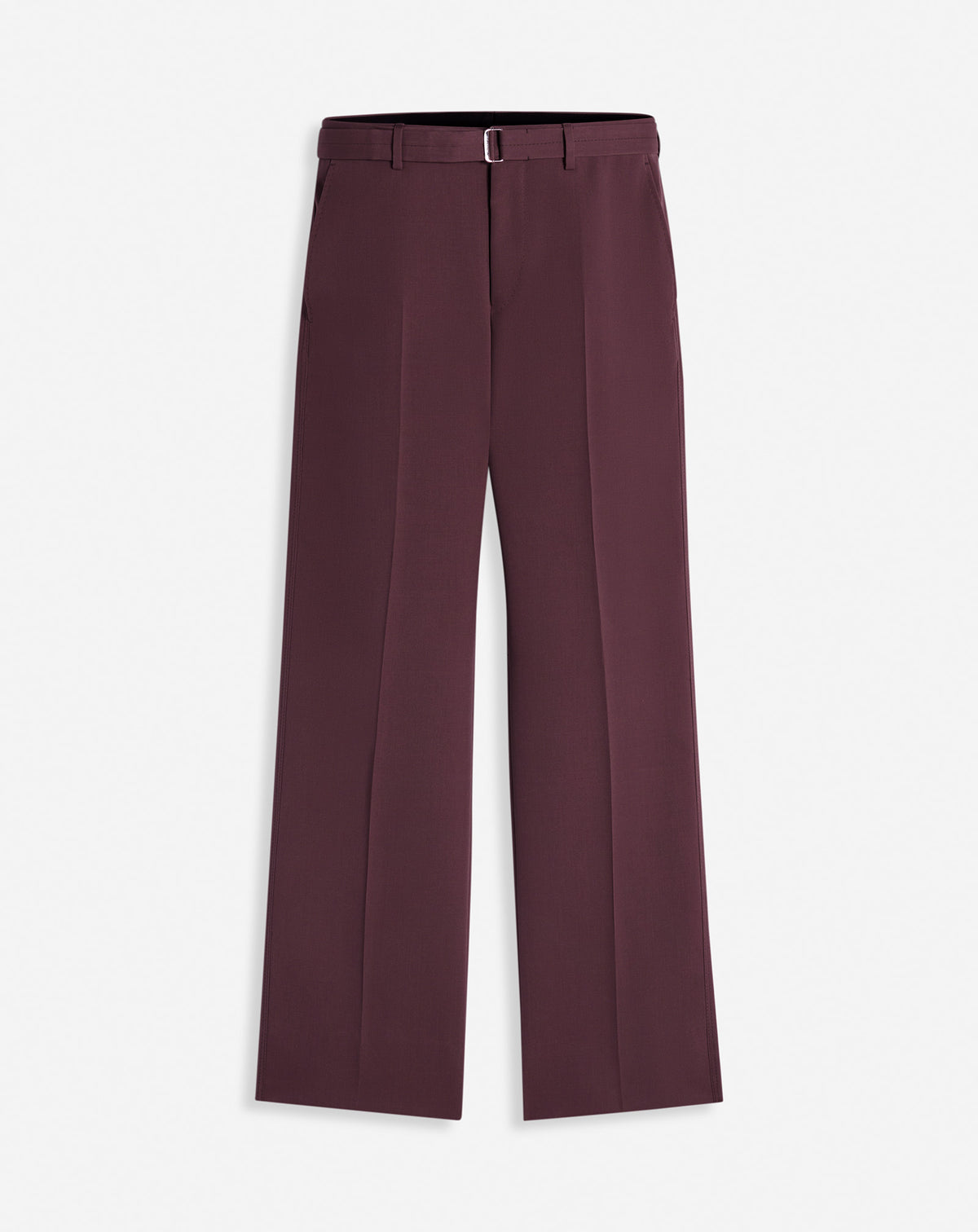 Pantalon tailleur ceinturé en laine - Bordeaux