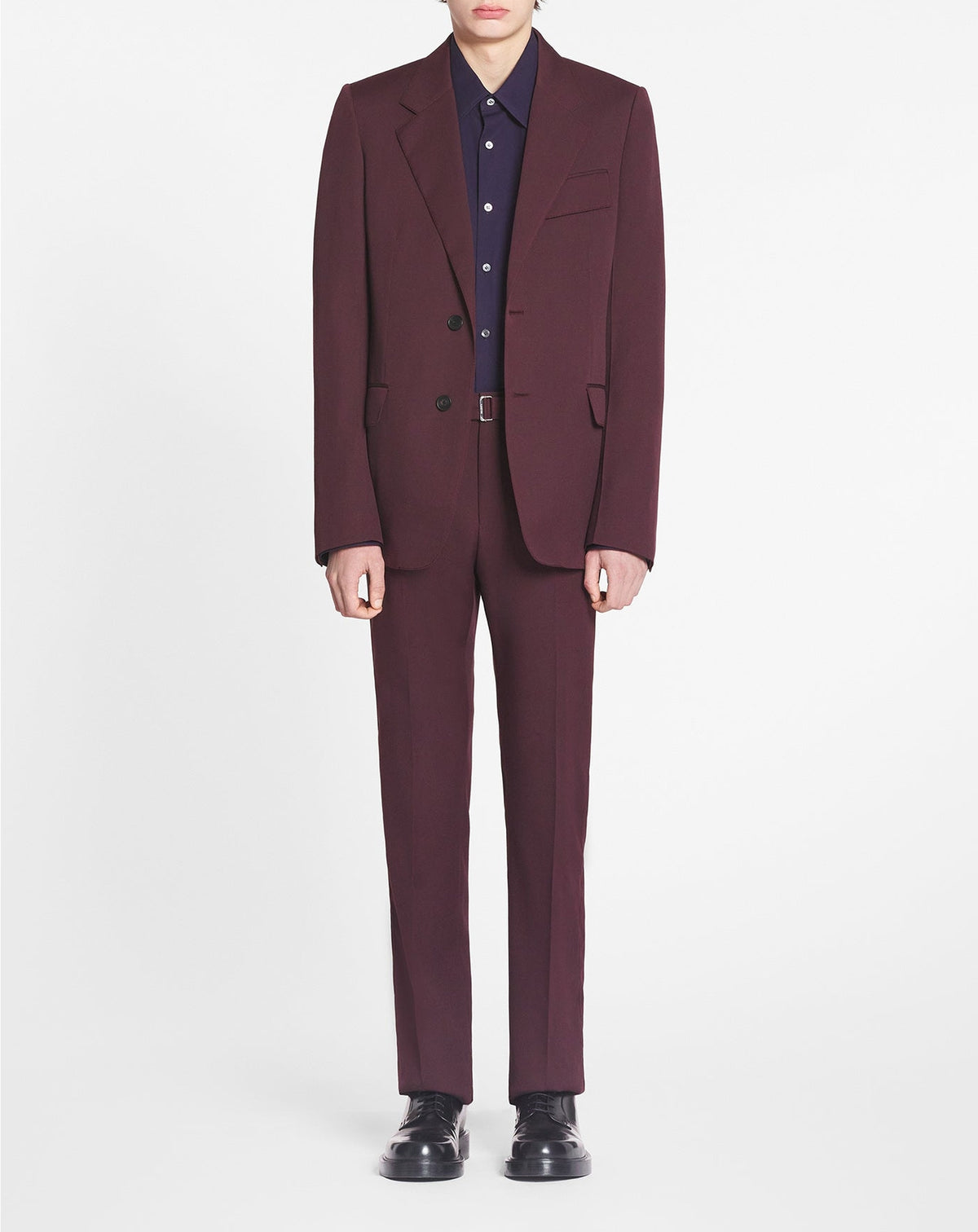 Pantalon tailleur ceinturé en laine - Bordeaux