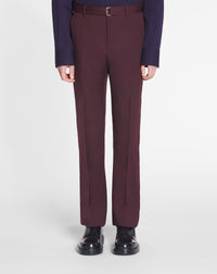 Pantalon tailleur ceinturé en laine - Bordeaux