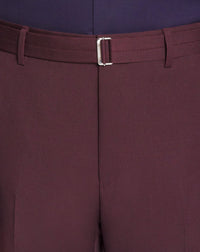 Pantalon tailleur ceinturé en laine - Bordeaux