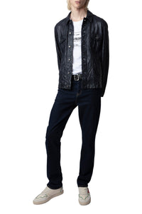 Veste Base Crinkled en cuir - Encre