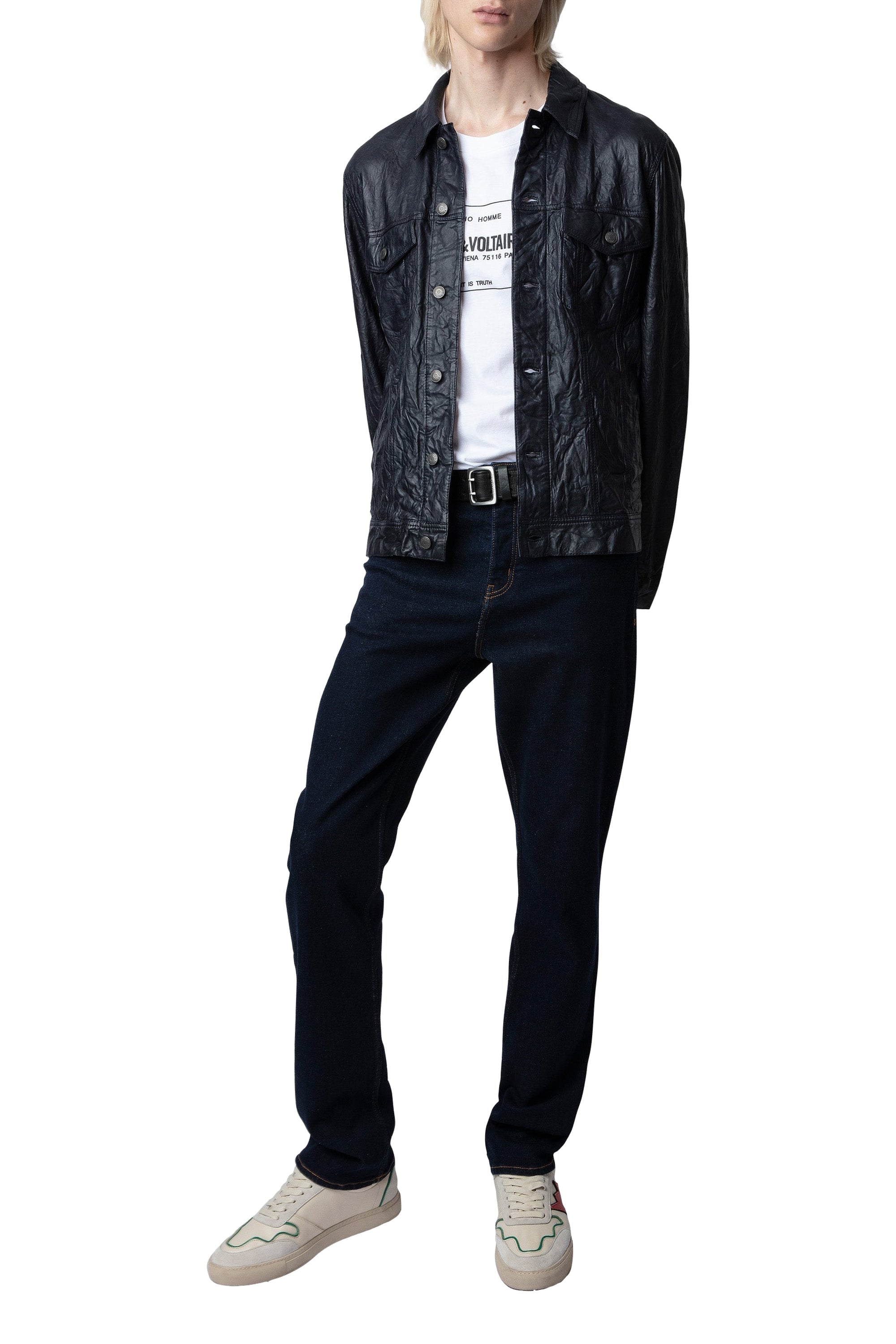 Veste Base Crinkled en cuir - Encre