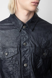 Veste Base Crinkled en cuir - Encre