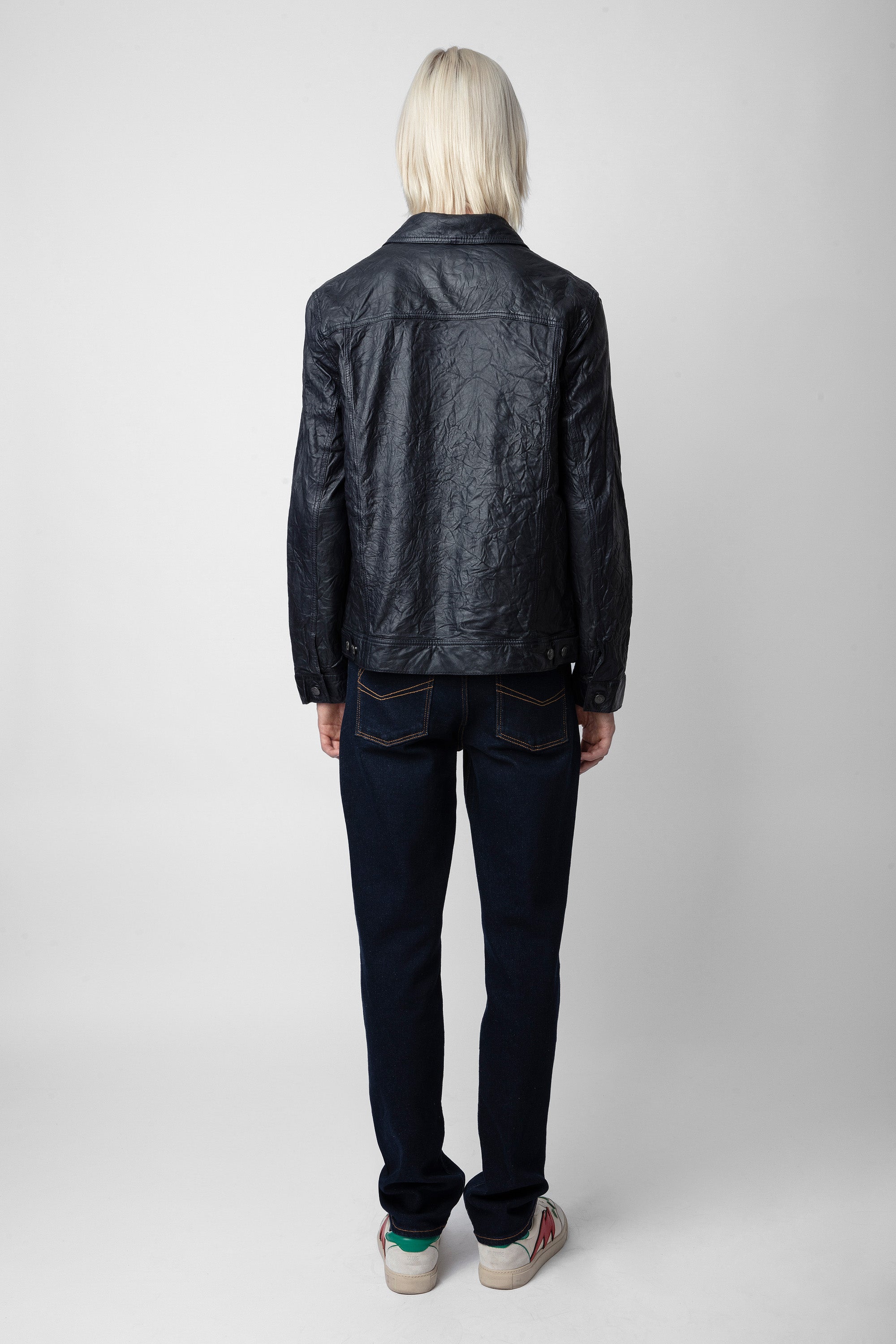 Veste Base Crinkled en cuir - Encre