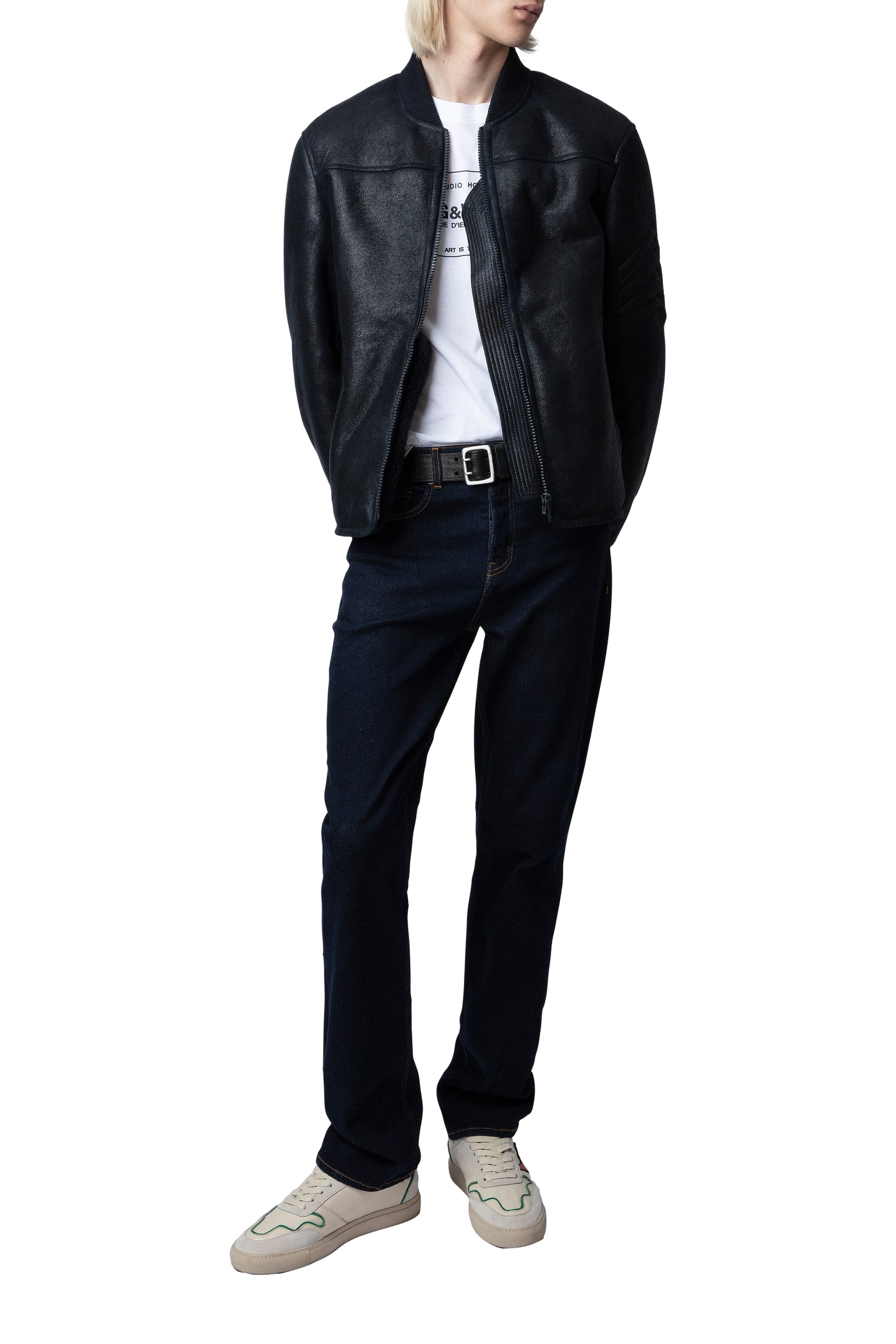 Blouson Leo Shearling en cuir - Encre