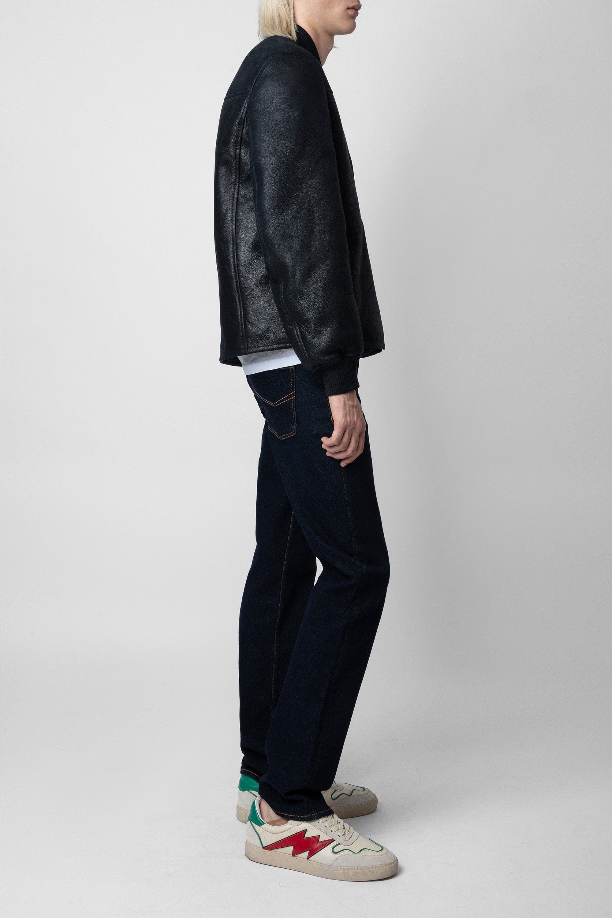 Blouson Leo Shearling en cuir - Encre