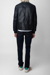 Blouson Leo Shearling en cuir - Encre