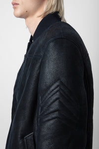 Blouson Leo Shearling en cuir - Encre