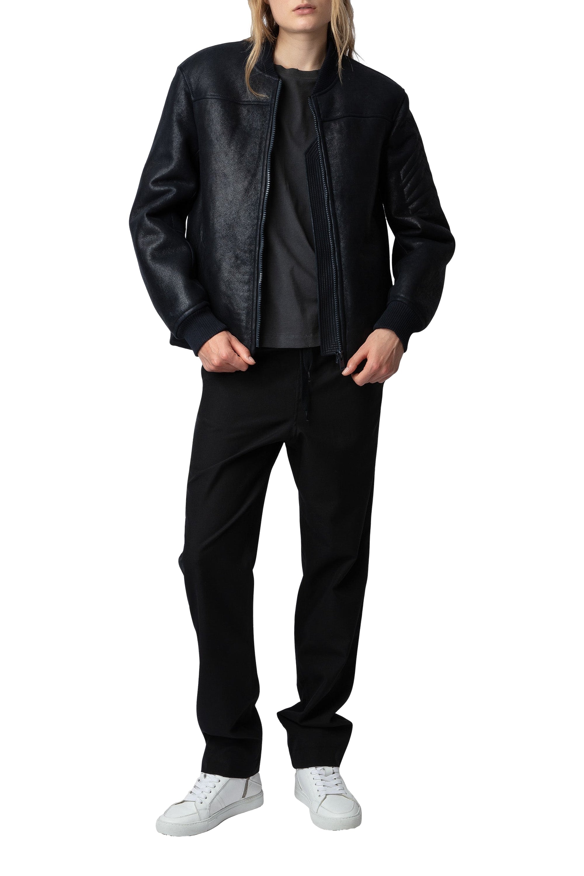 Blouson Leo Shearling en cuir - Encre