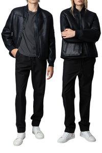 Blouson Leo Shearling en cuir - Encre