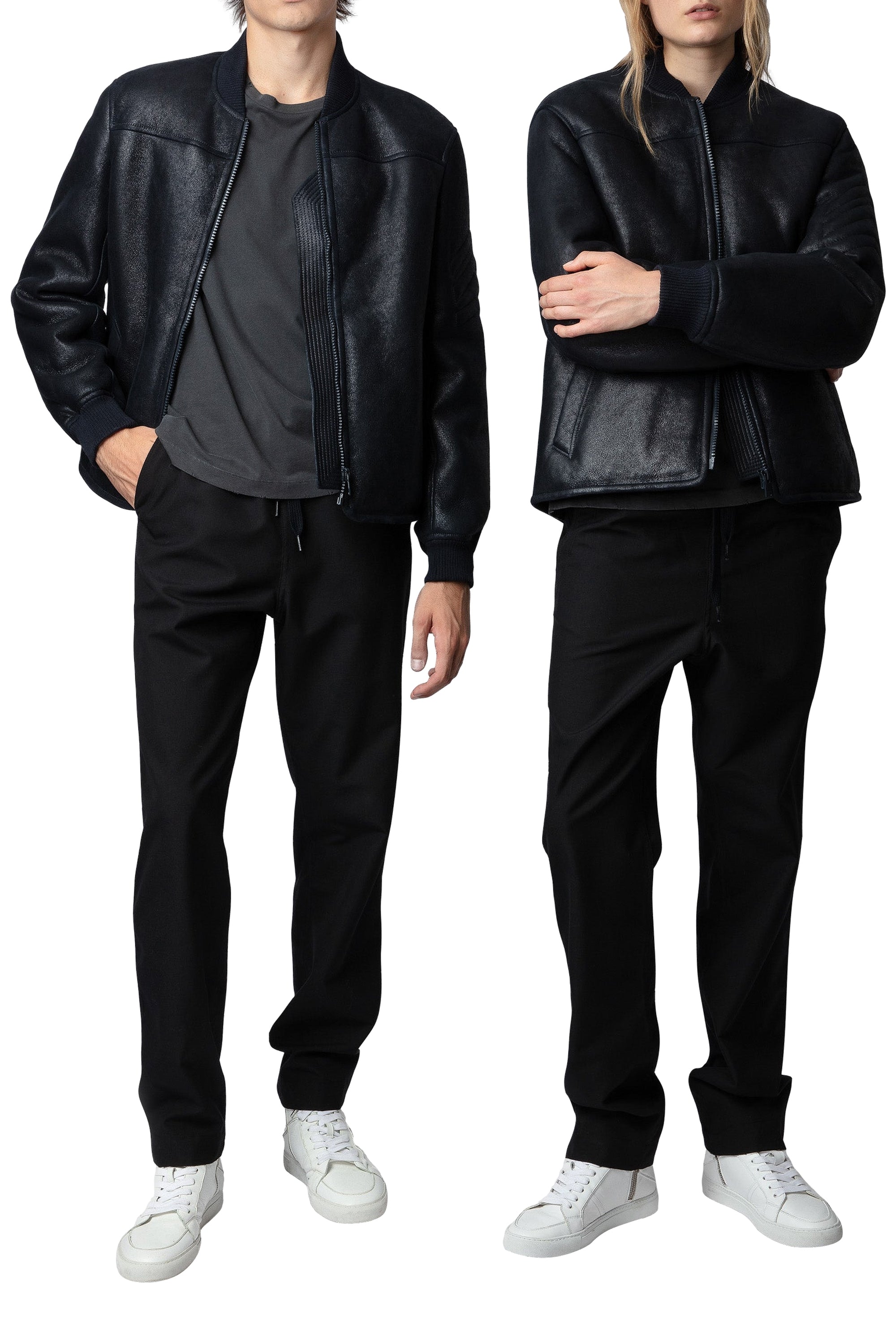Blouson Leo Shearling en cuir - Encre
