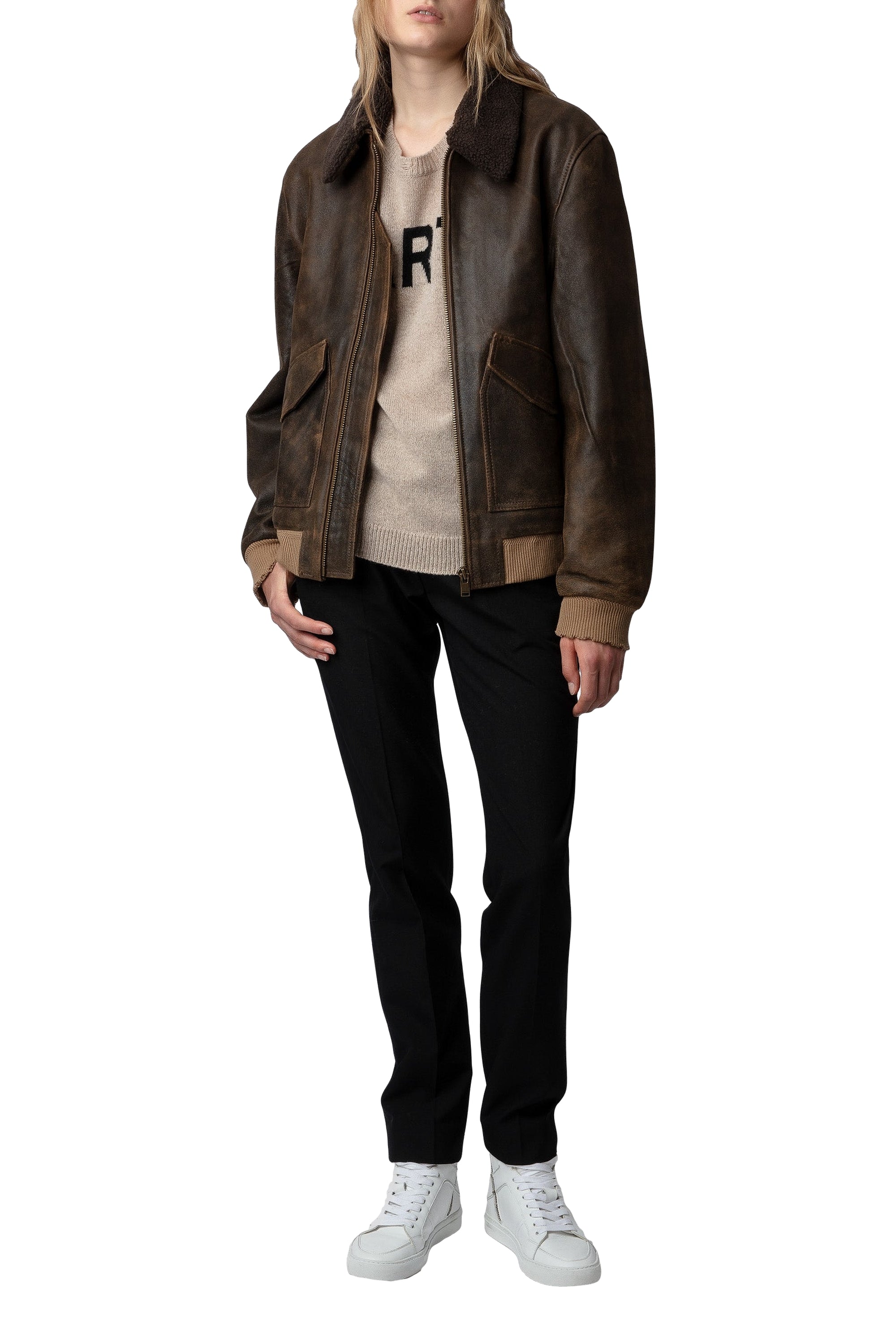 Blouson Mate en cuir - Chesnut
