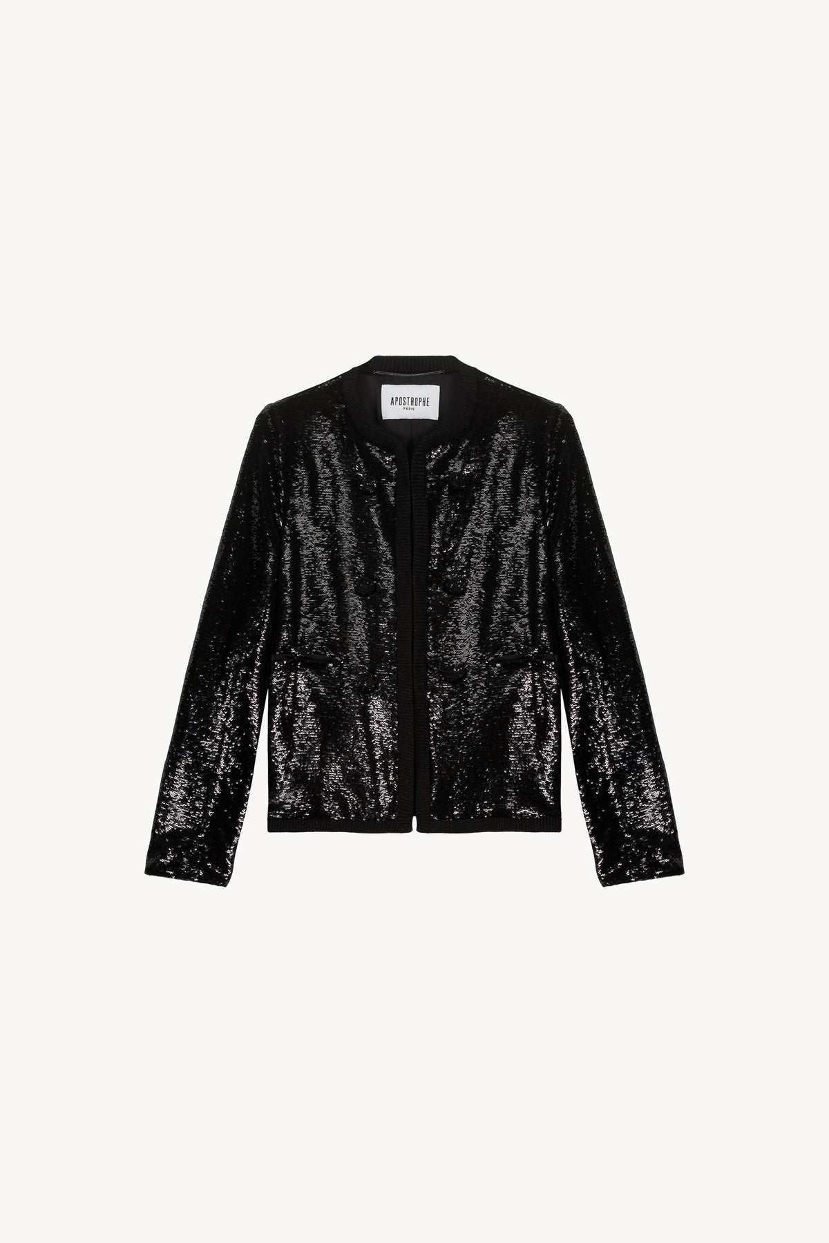Veste col rond a sequin - Noir