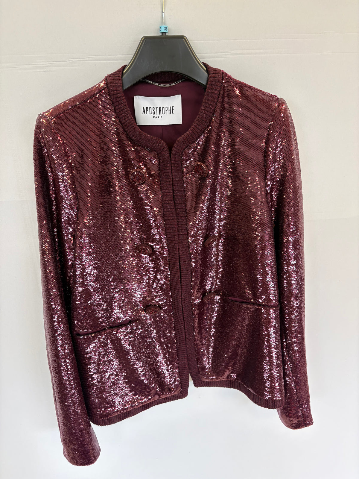 Veste col rond a sequin - Grenat