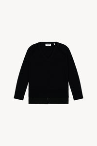 Top col v bi-matiere - Noir