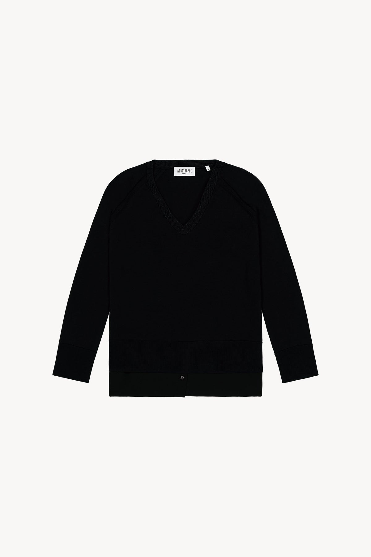 Top col v bi-matiere - Noir