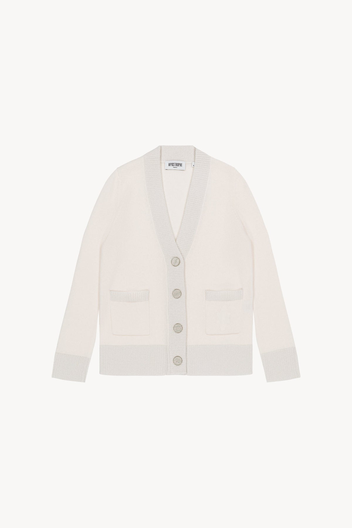Cardigan long logo embosse - Blanc Cassé