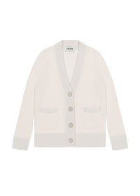 Cardigan long à poches en laine & cachemire - Blanc Cassé