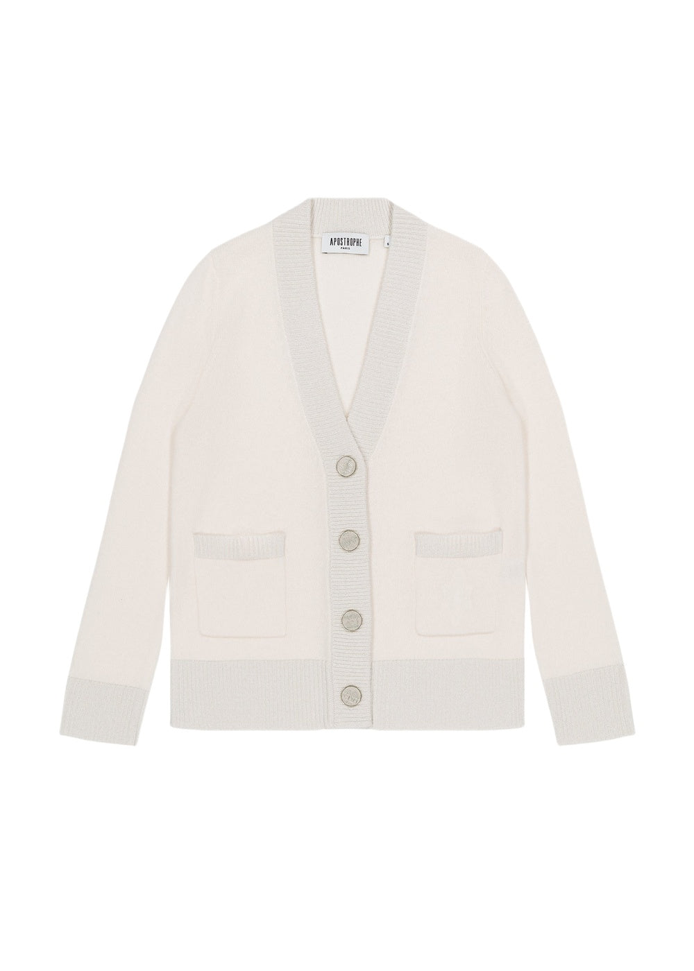 Cardigan long à poches en laine & cachemire - Blanc Cassé