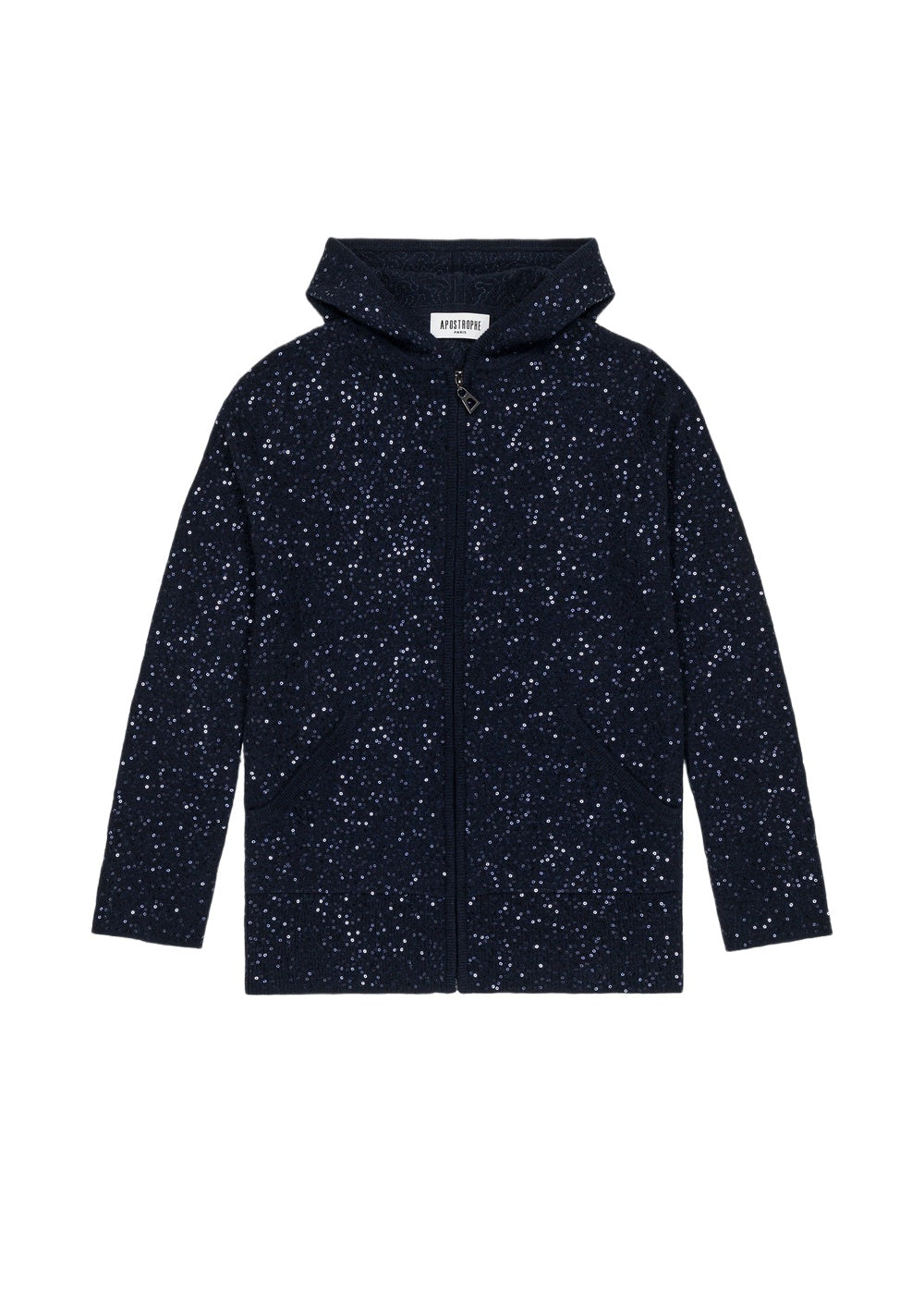 Gilet à capuche scintillant en laine & cachemire - Marine