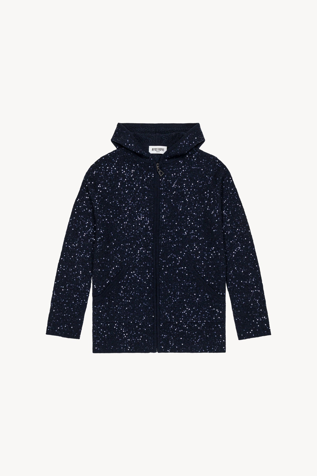 Gilet capuche zip sequins - Marine