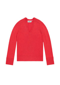 V-neck jumper in wool and cashmere - Coral
