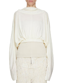 Cropped hooded top in a wool and silk blend - Natural