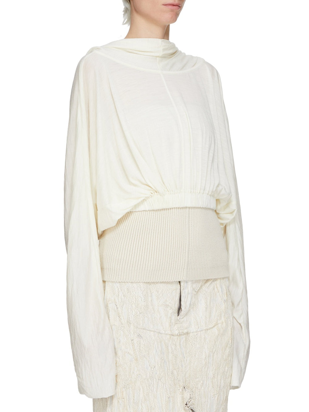 Cropped hooded top in a wool and silk blend - Natural