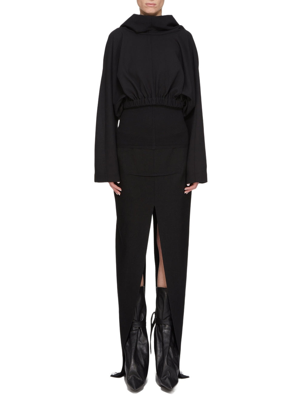 Top Cropped Hooded en laine - Black