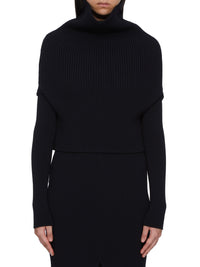 Pull col bénitier à manches longues en laine - Black
