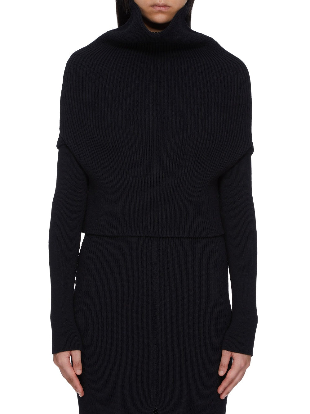 Pull col bénitier à manches longues en laine - Black