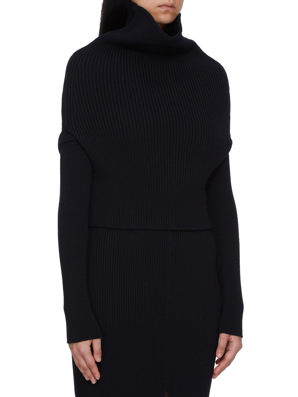 Pull col bénitier à manches longues en laine - Black