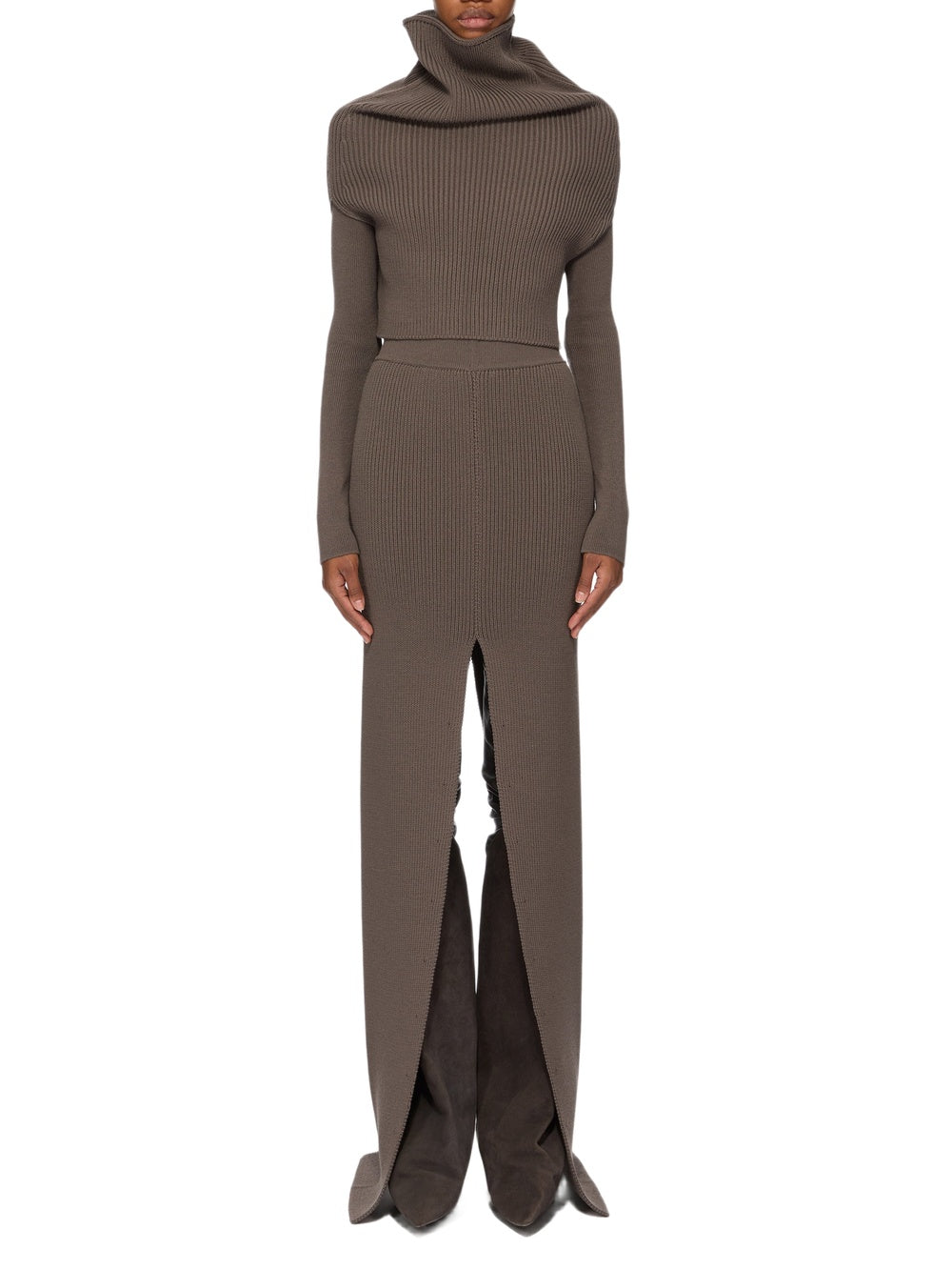 Long-sleeved wool cowl-neck jumper - Dark Dust