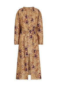 BEIGE/PRUNE _ Robe Saskia en soie - Beige & prune