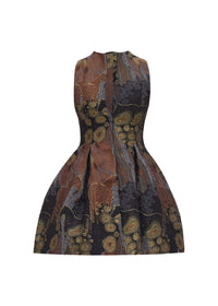 Venti jacquard zipped short dress - Kava Print