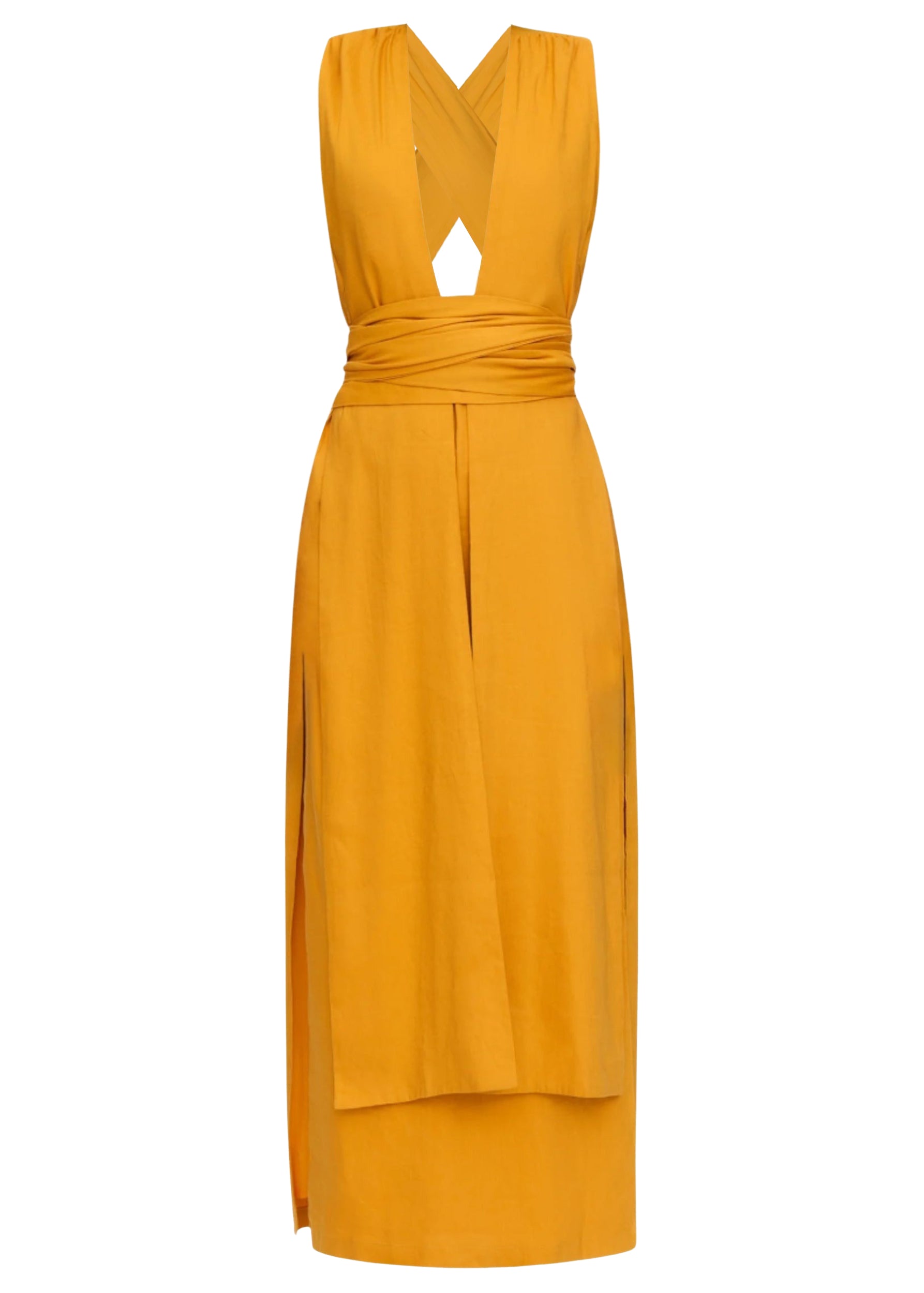Slim-fit linen blend Zado maxi dress - Gold