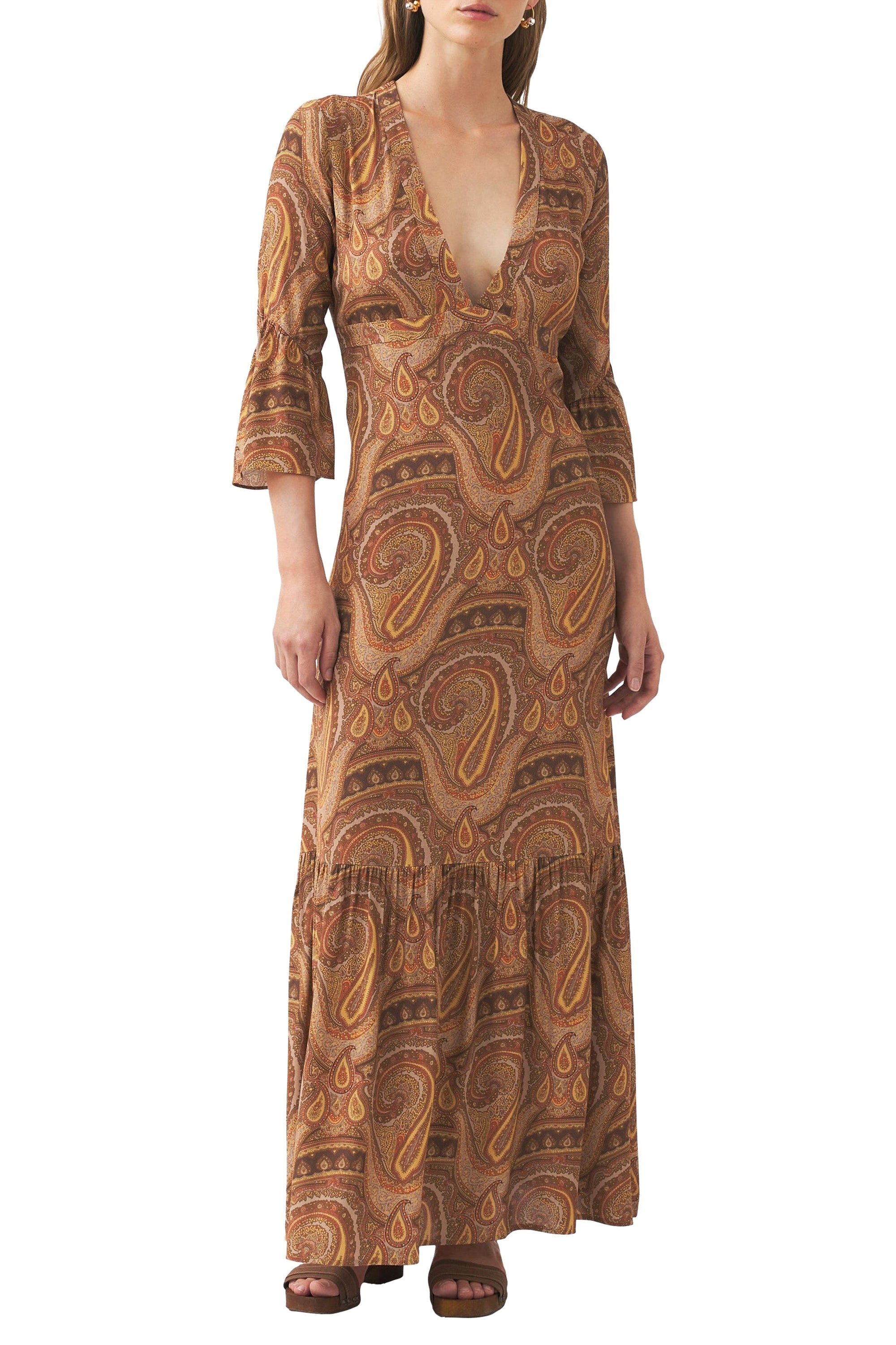 Robe longue imprimée Rocio - Camel