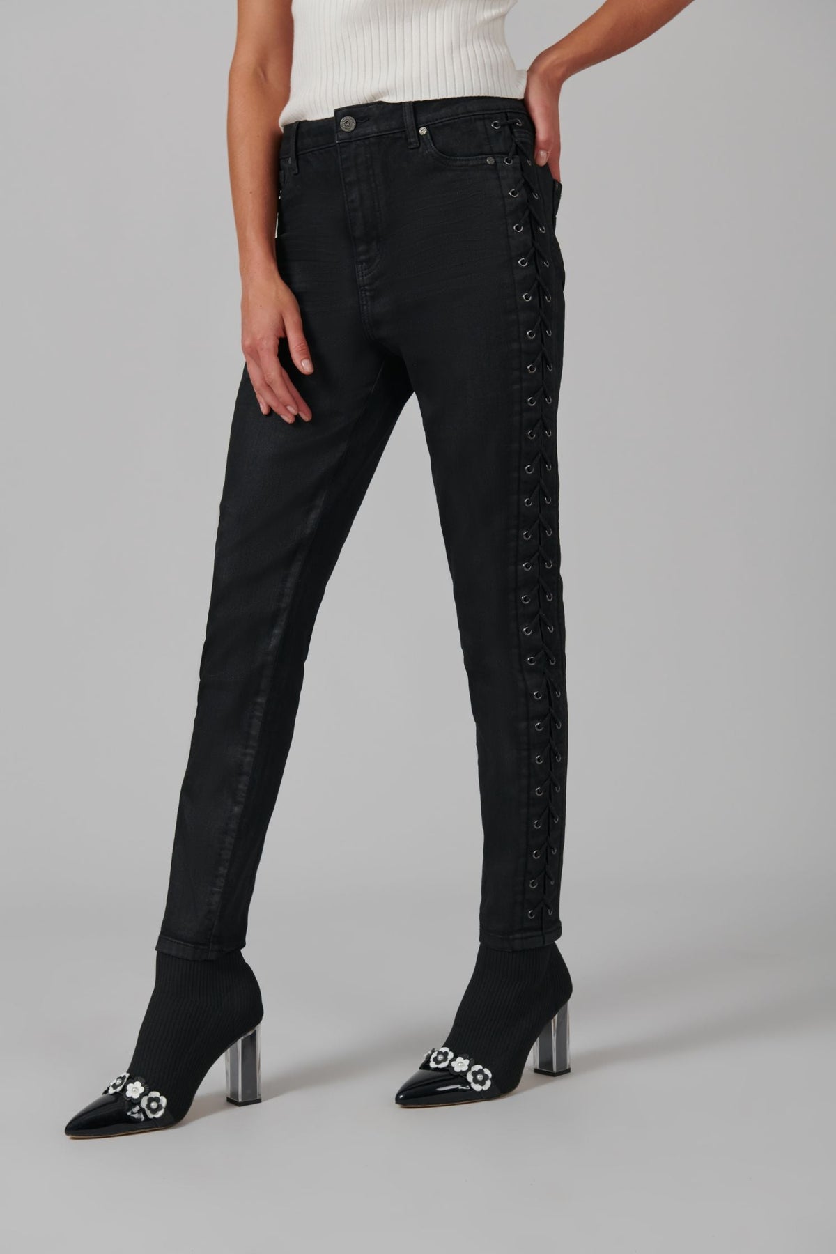 Jeans skinny Rock à laçets - Black