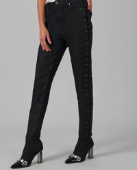 Jean skinny Rock à laçets en coton - Noir