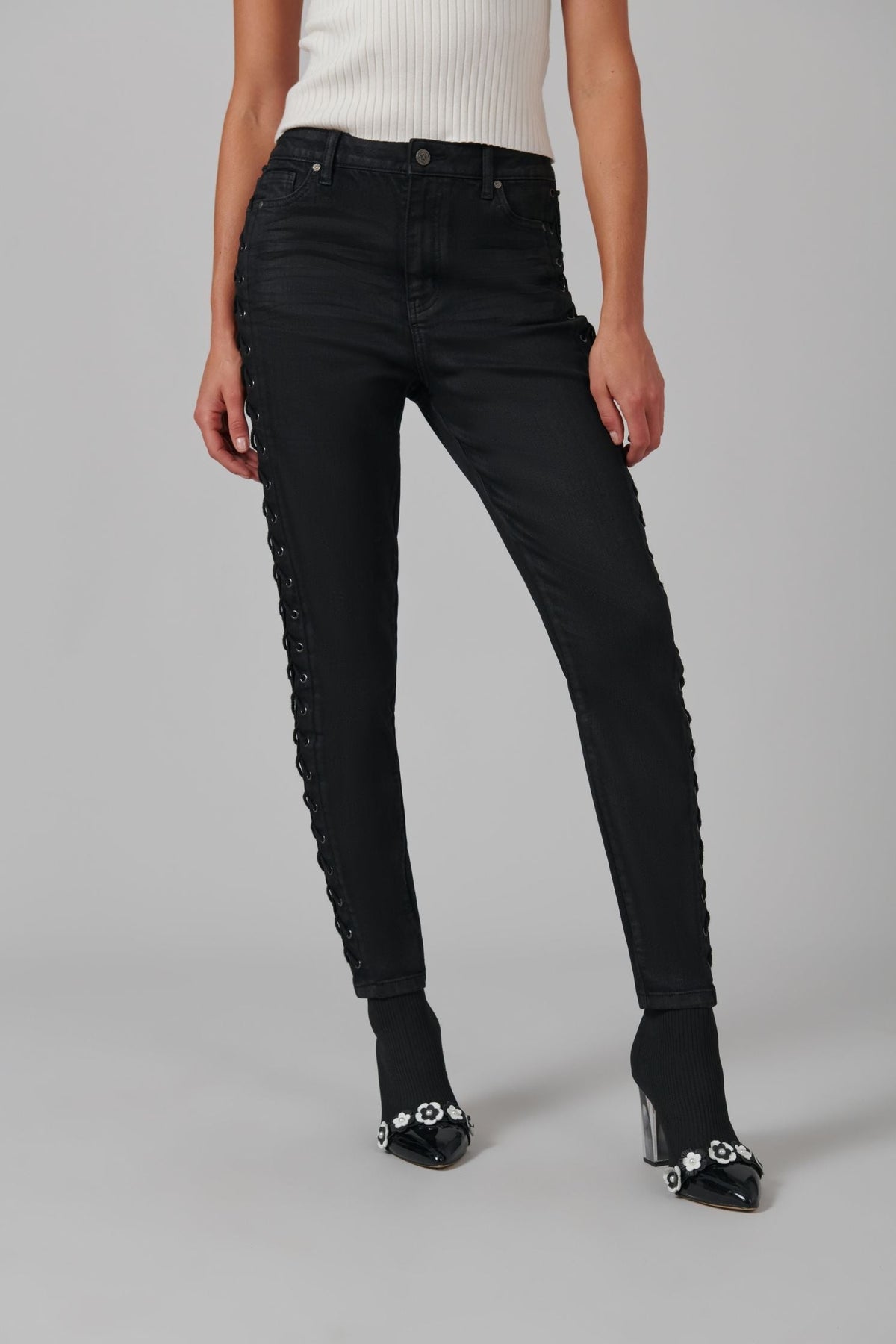 Jeans skinny Rock à laçets - Black