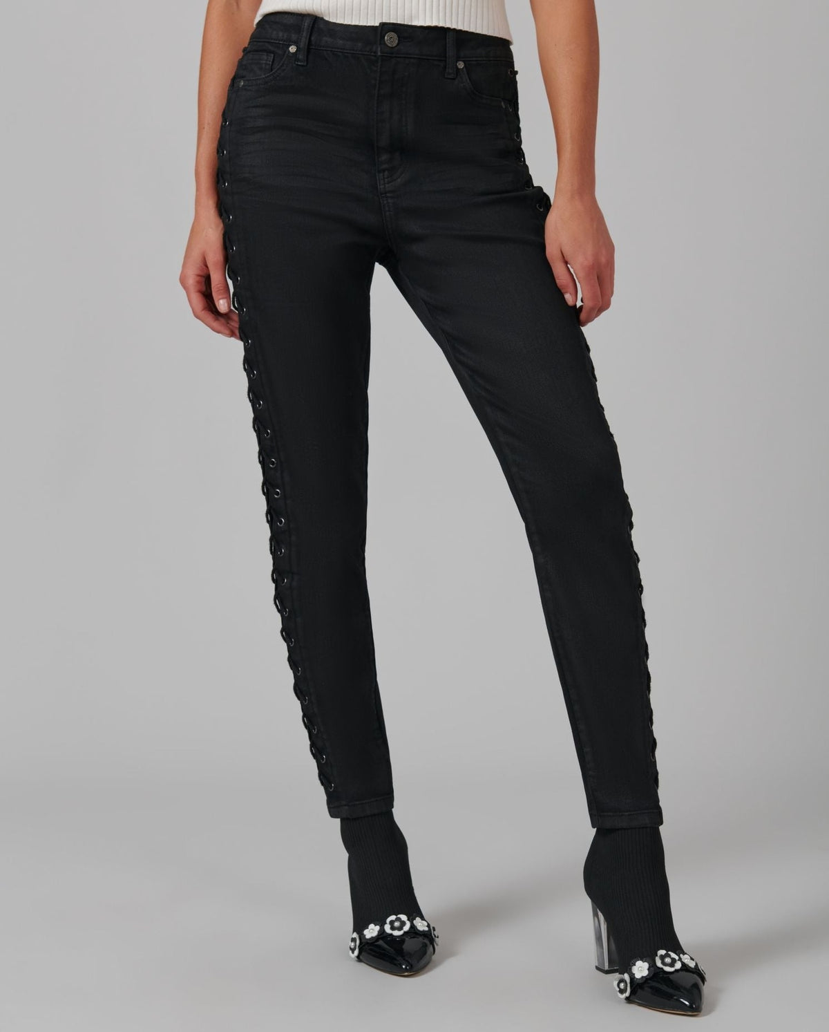 Jean skinny Rock à laçets en coton - Noir