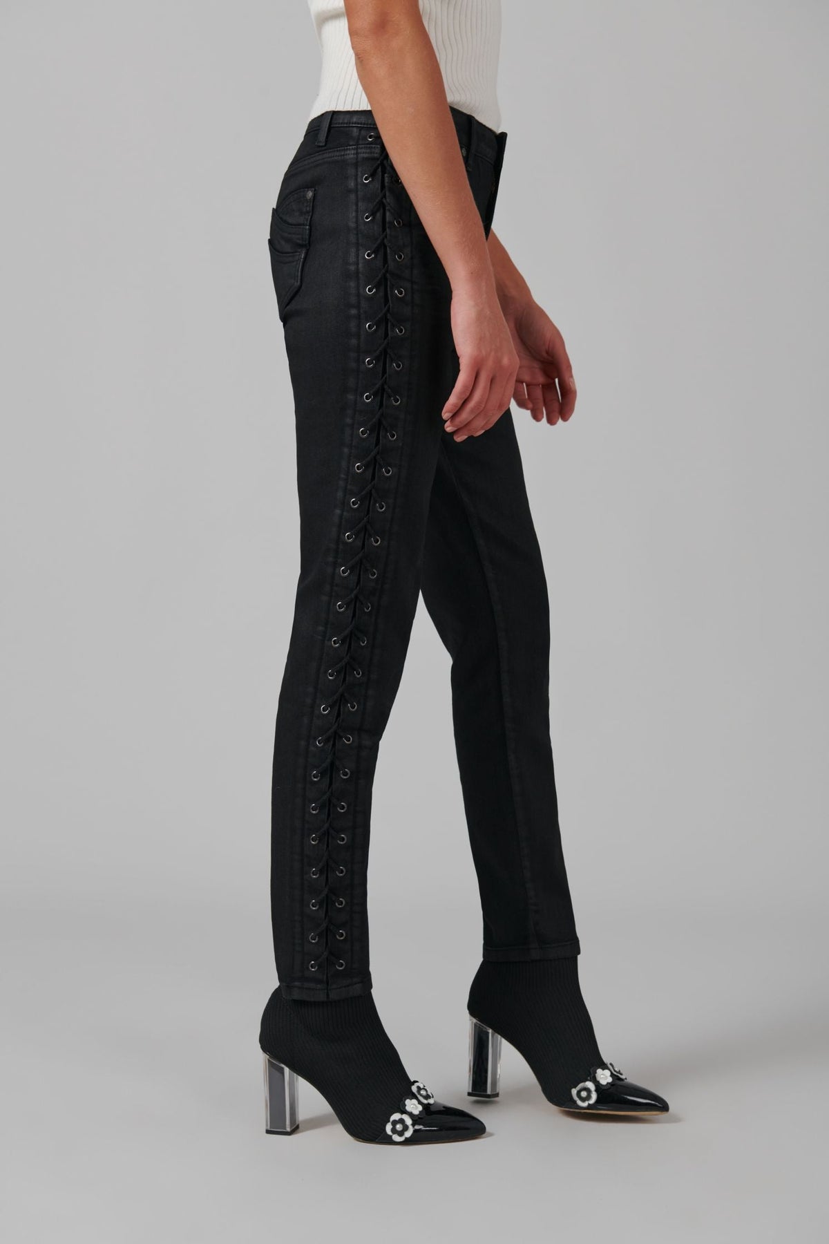 Jeans skinny Rock à laçets - Black