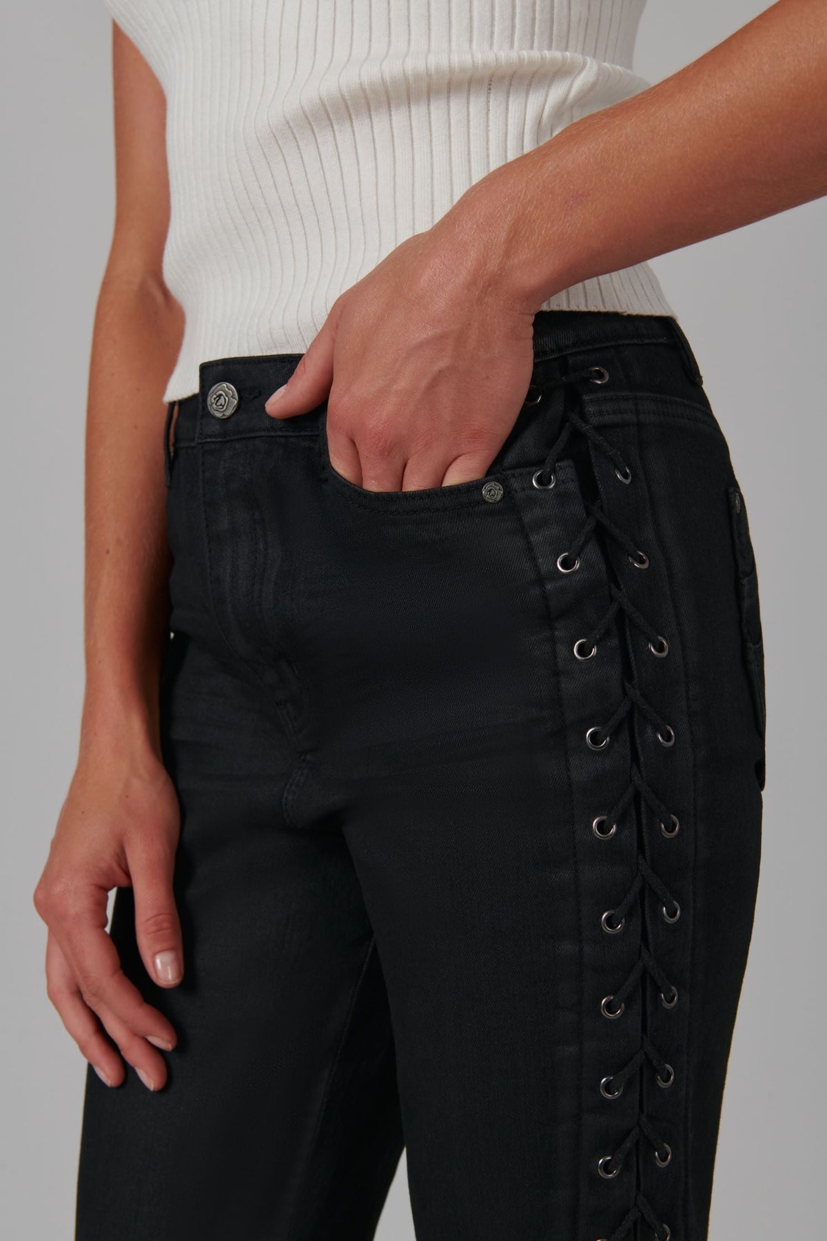 Jeans skinny Rock à laçets - Black