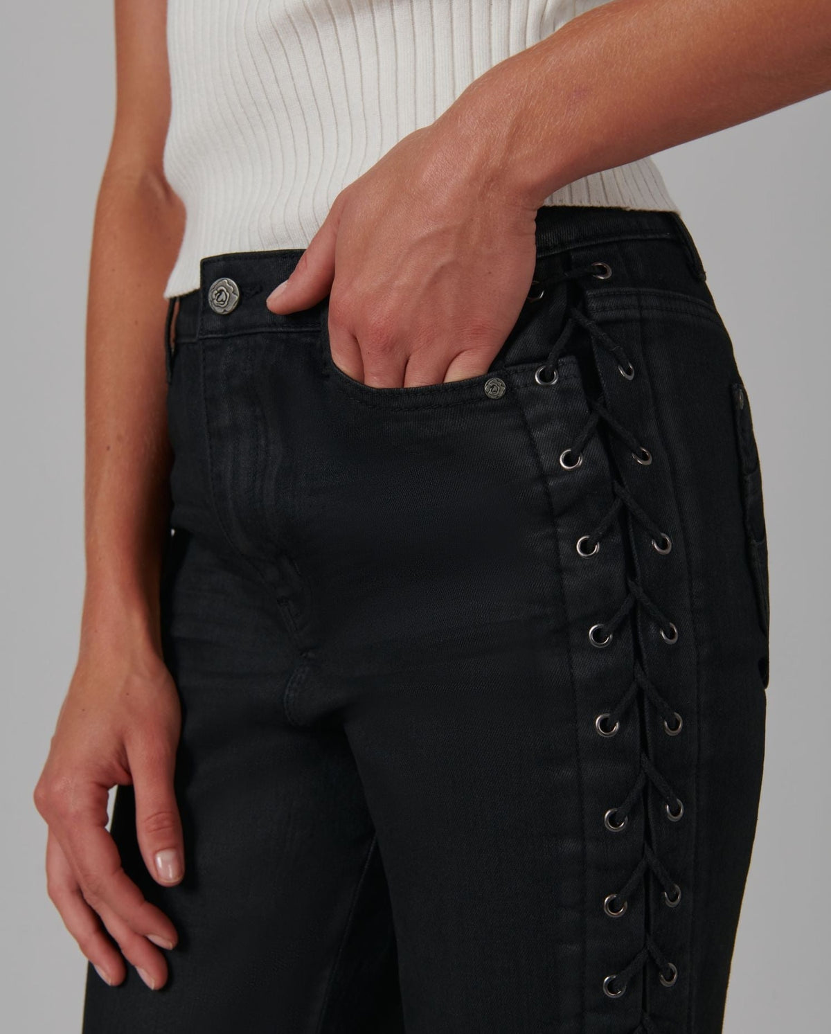Jean skinny Rock à laçets en coton - Noir
