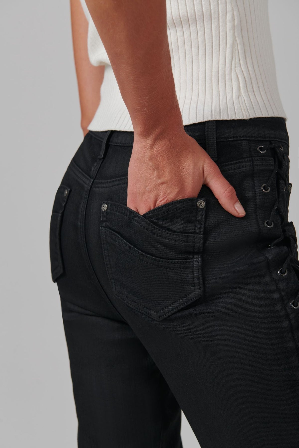 Jeans skinny Rock à laçets - Black
