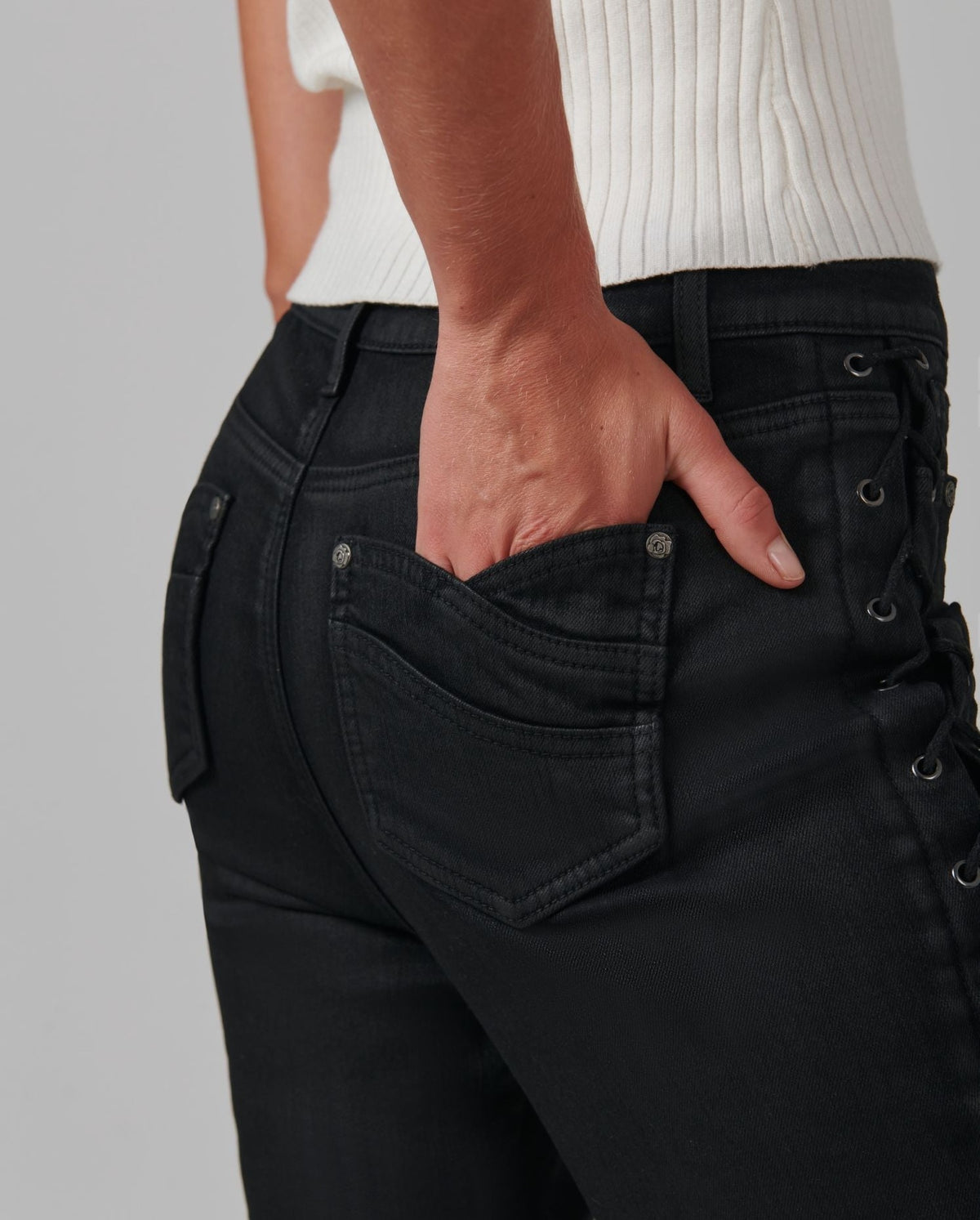 Jean skinny Rock à laçets en coton - Noir